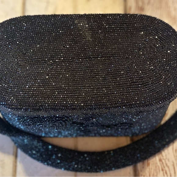 1940’s Black Carnival Beaded Purse With Beaded Rose Design On Front - Picture 9 of 13